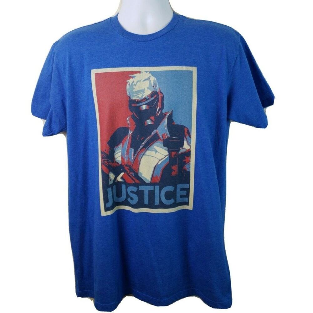 Official Teepublic Blizzard Overwatch Soldier 76 Justice Blue Tshirt Size Large